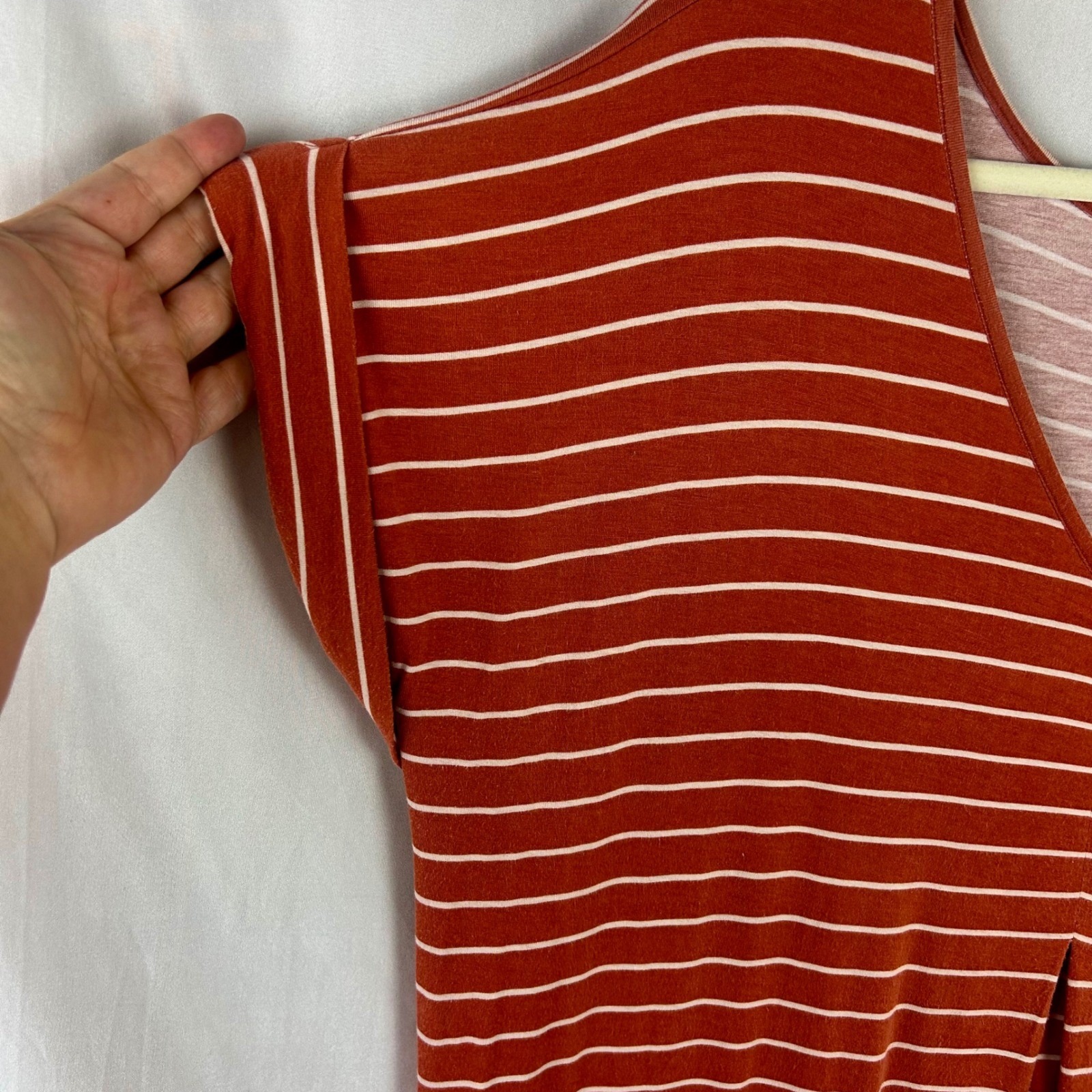 Bytavi B/T Women Xl Orange Stripe V Neck Knee Length Dress Short Sleeve Stretch — image 4 of 8